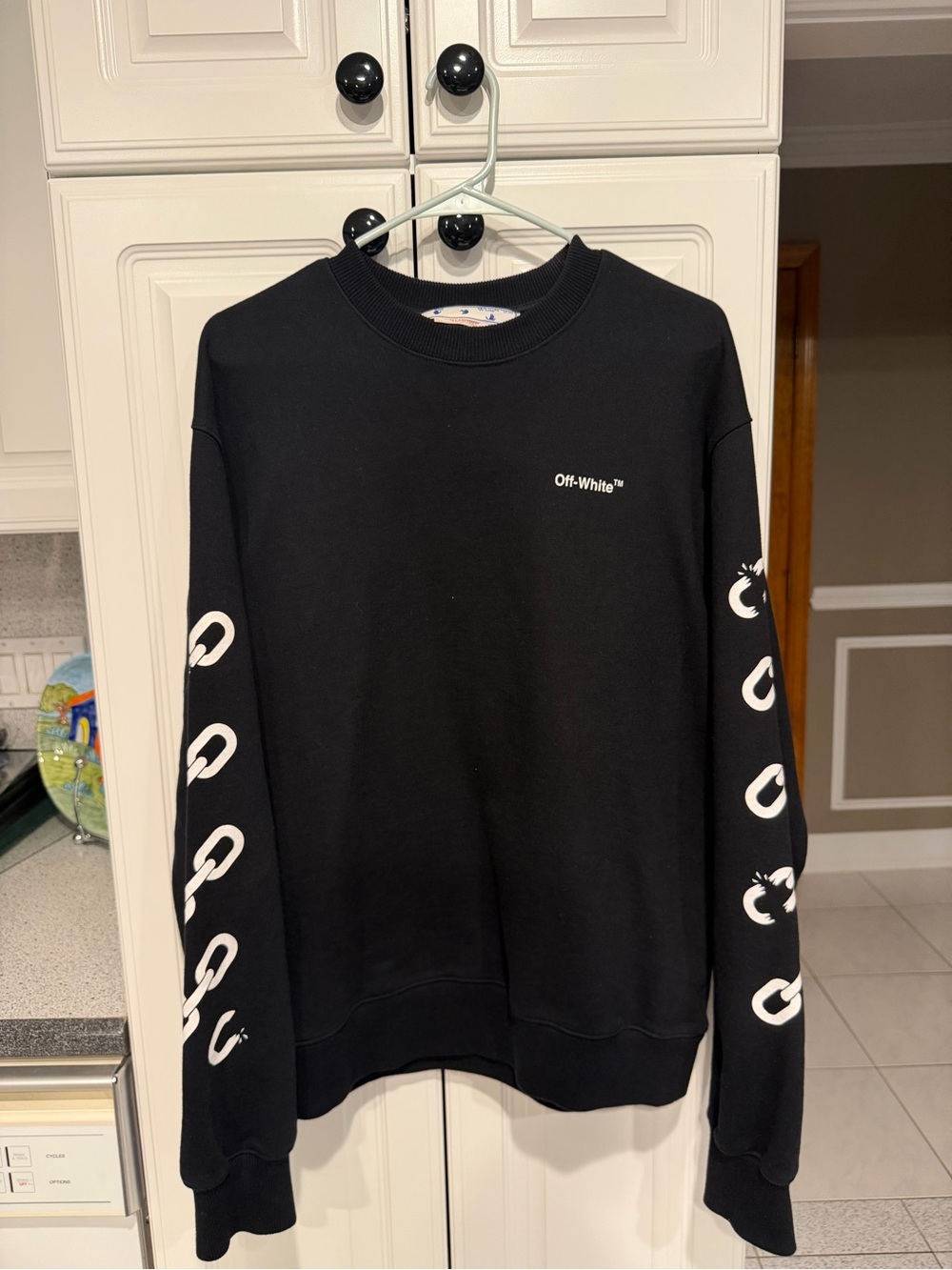 Off-White Black Crewneck with White Sleeve Graphics